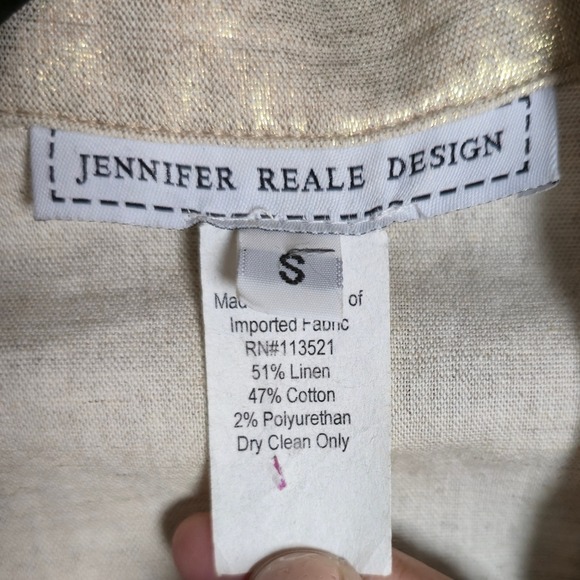 Jennifer Reale Design Women's S Gold Metallic Belted Linen Blend Wrap Dress Rare - Picture 5 of 12